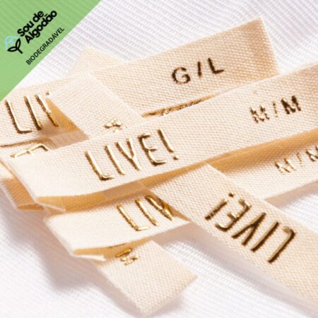 Etiquetas de algodão para roupas de tecido bci com estampa em alto relevo dourado live
